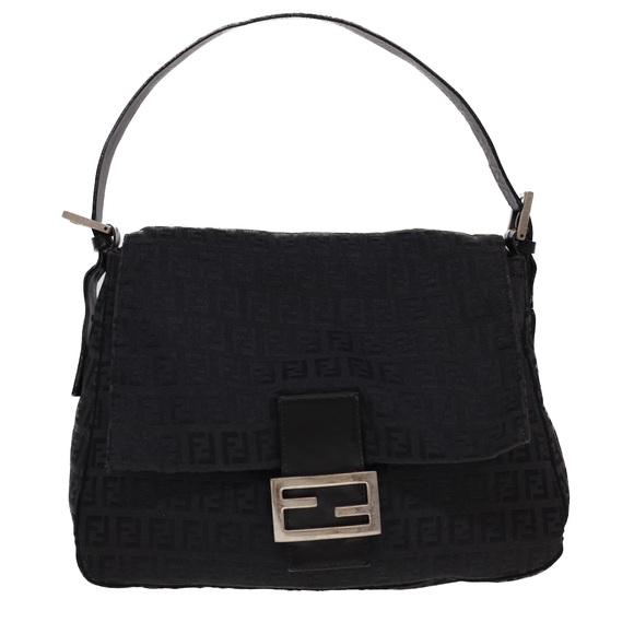 FENDI Zucchino Canvas Mamma Baguette Shoulder Bag Black Auth fm2228 - Picture 13 of 16